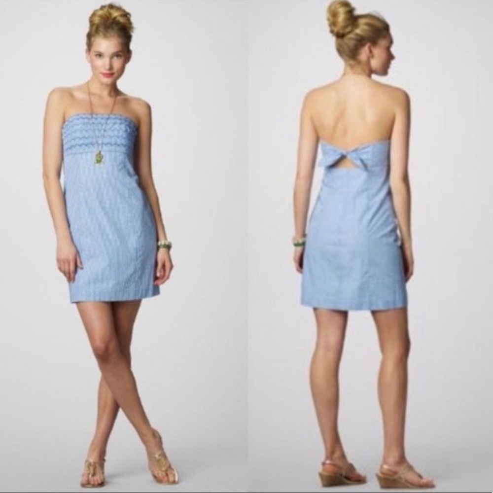 Strapless Light Blue Sundress with Back Bow